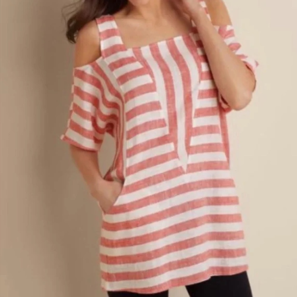 Soft Surroundings Sunset Stripe Cold Shoulder Top Size L